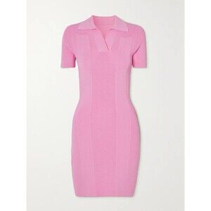 Jacquemus Ribbed Knit Mini Dress Size EU40 US 8 Pink Open Back Collared SS